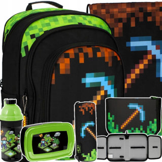 Minecraft viackomorový školský batoh Starpak čierny, Odtiene hnedej a béžovej, Odtiene zelenej 20 l + 5 ďalších produktov